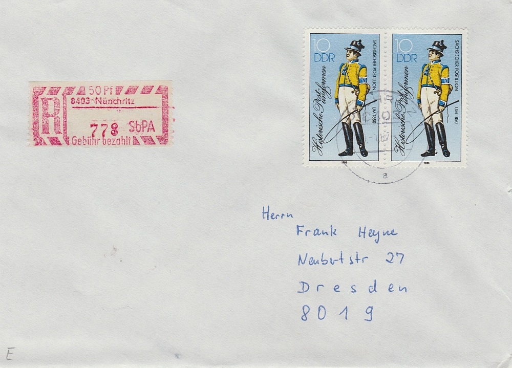 Einschreibbrief vom 20.1.87 mit EM 8403 E